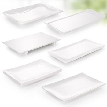 密胺盤子白色塑料長方形仿瓷壽司碟子酒店餐廳餐具燒烤涼菜盤商用