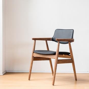 實木餐椅北歐家用設計師扶手真皮書房新中式椅子餐廳靠背餐桌椅