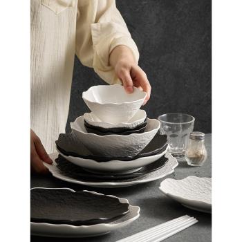 喬遷新居碗碟套裝家用高級感碗盤子菜盤石紋餐具日式簡約陶瓷碗