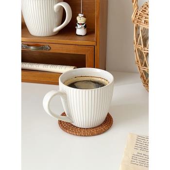 穆尼 日式簡約豎紋咖啡杯窯變釉陶瓷早餐杯家用水杯牛奶杯馬克杯