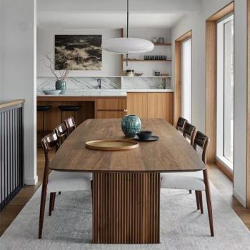 北歐全實木餐桌黑胡桃日式侘寂風現代簡約輕奢家用橡木長方形桌子