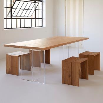 北歐現代亞克力白蠟木餐桌原木家用辦公島臺長桌實木懸浮大板桌子
