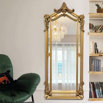 法式歐式中古壁穿衣鏡全身雕花復古試衣鏡壁掛鏡玄關服裝店鏡子