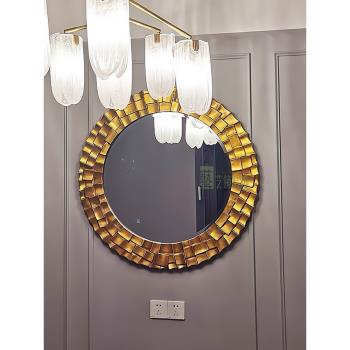 歐式復古玄關鏡美式餐邊裝飾鏡金色現代太陽鏡衛生間古典壁掛鏡子