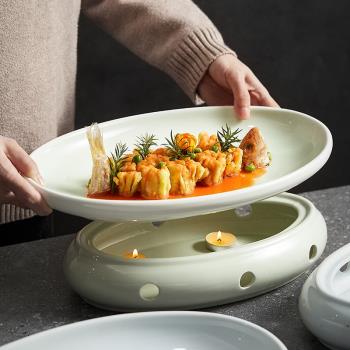 一亨小火干鍋家用陶瓷日式創意輕奢爐鍋具餐具固體酒精爐魚盤盤子
