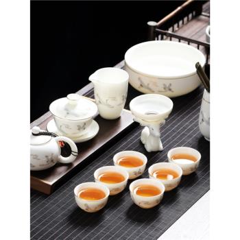 高檔茶具套裝家用羊脂玉茶杯功夫白瓷泡茶壺蓋碗整套陶新款六君子