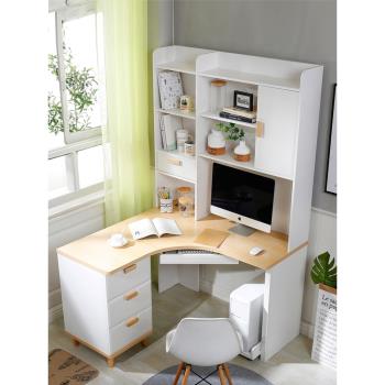 學習電腦桌臺式家用臥室寫字桌書架書柜一體組合簡約一米轉角書桌