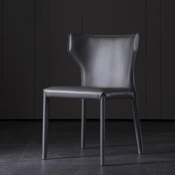 意大利極簡餐椅時尚現代簡約家用創意個性別墅會所馬鞍皮椅子