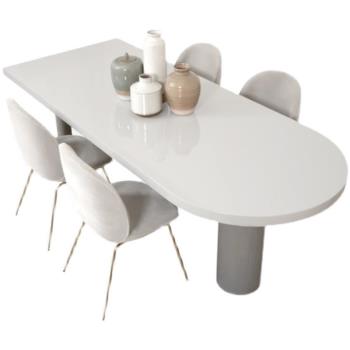 侘寂風實木中島臺餐桌一體家用簡約設計師工作臺桌原木飯桌椅組合