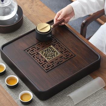 中式四方形蓄水小型家用實木茶盤