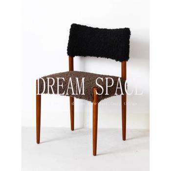 中古實木餐椅設計師書椅民宿羊羔絨椅子意大利創意簡約餐椅小戶型