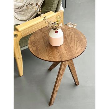 北歐實木邊桌茶幾花幾高款沙發邊幾極簡陽臺小圓桌黑胡桃網紅創意