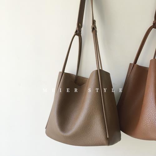 韓風ins軟皮菜籃子水桶包復古腋下包手提包單肩斜挎包托特包女包