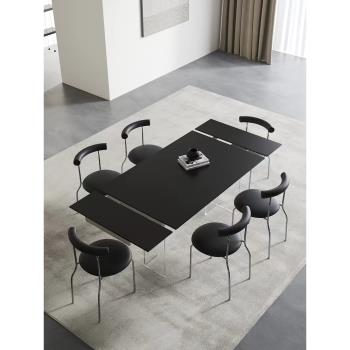 亞克力懸浮伸縮巖板餐桌現代簡約家用小戶型飯桌可折疊長方形餐桌
