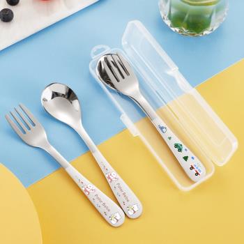 新款304不銹鋼兒童勺叉套裝卡通汽車可愛餐具寶寶輔食學吃飯勺子