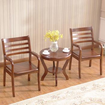 實木休閑小茶幾椅子三件套臥室一圓桌帶兩椅現代簡約陽臺桌椅組合