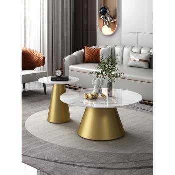 意式輕奢巖板茶幾客廳家用圓形小桌子極簡約現代小戶型大小圓組合
