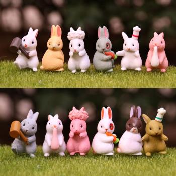 可愛日本花園小兔子迷你動物微景觀擺件公仔玩偶蛋糕裝飾模型盲盒