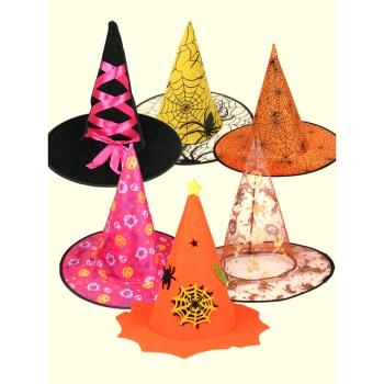 萬圣節帽子巫師帽兒童舞會派對巫婆帽印花南瓜帽魔法師表演裝扮女
