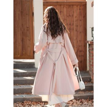 木易易 粉色風衣外套女2023新款秋季中長款小個子高級感氣質大衣