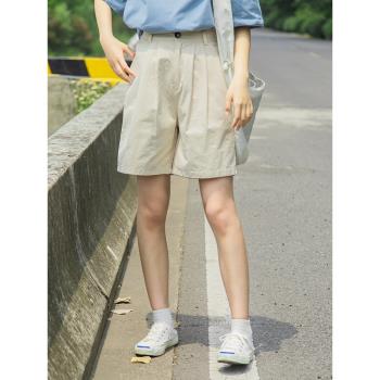 短褲女夏季闊腿直筒遮肉顯瘦學生日系寬松小個子高腰西裝五分褲