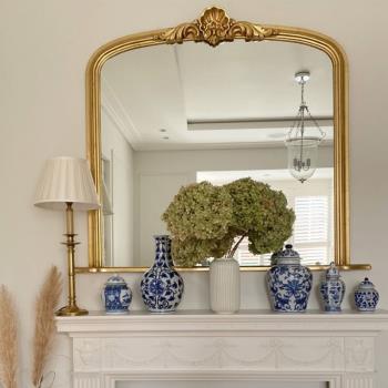 法式復古歐式化妝鏡梳妝臺大號桌面壁爐掛墻網紅雕花法式裝飾鏡子