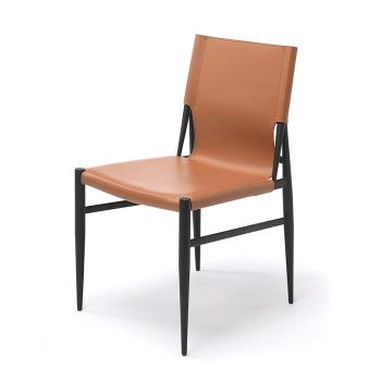北歐現代簡約餐廳餐椅設計師休閑椅馬鞍皮革金屬輕奢家用靠背椅子