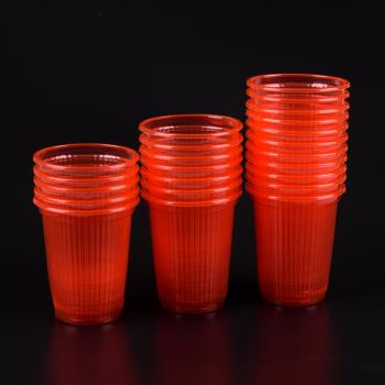一次性紅色杯子加厚結婚喜慶婚宴家用喜事一次性透明塑料泡茶水杯
