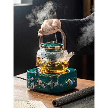 喜上眉梢方形電陶爐套裝大容量蒸煮兩用茶壺耐熱玻璃功夫茶具茶器