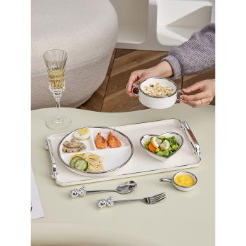 一人食月子餐具套裝高顏值輕奢網紅ins控食減脂分格餐盤家用托盤