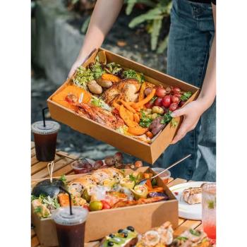 野餐盒子一次性餐盒露營食品壽司便當水果烤肉牛皮紙打包盒長方形