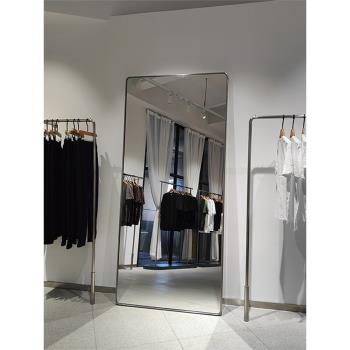 服裝店專用簡約顯瘦穿衣鏡現代輕奢落地全身鏡子方形金屬邊框現代