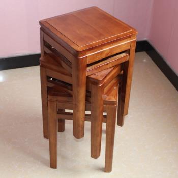 家用雙檔全實木方凳餐凳可疊圓凳胡桃色時尚簡約客廳凳成人大板凳