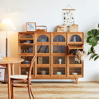 北歐實木復古斗柜簡約現代收納柜日式客廳多格抽屜柜靠墻展示柜