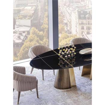 輕奢餐桌椅組合家用設計師大戶型多功能不銹鋼現代簡約意式餐椅