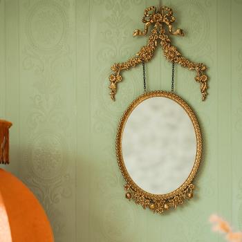 法式復古做舊橢圓鏡子化妝鏡掛墻合金古典梳妝臺壁掛民宿裝飾鏡