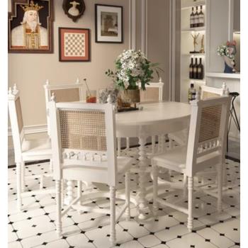 美式輕奢實木餐桌椅組合現代簡約桌子家用小戶型法式西餐桌圓形桌