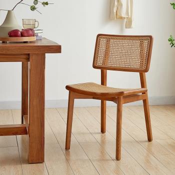 復古藤編ins風實木椅子餐椅日式客廳家用休閑設計師款靠背書桌椅