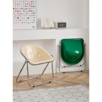 ins輕奢現代簡約創意中古折疊椅子戶外便攜網紅亞克力透明餐椅凳