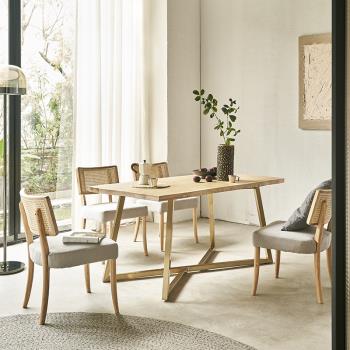 北歐原木餐桌小戶型家用創意餐臺桌設計師現代簡約實木工作臺板桌