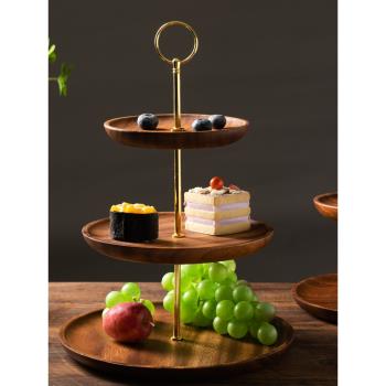 南美胡桃木質實木雙層托盤干果盤水果茶盤點心蛋糕盤甜品臺多層架