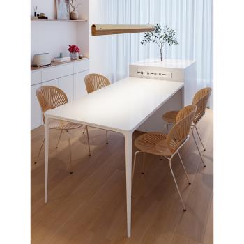依諾巖板餐桌小戶型家用奶油風純白長方形島臺餐桌極簡現代簡約
