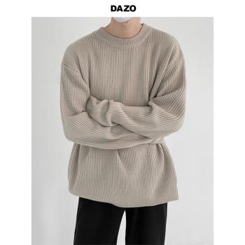 DAZO 秋季純色毛衣男厚實垂感高品質寬松圓領套頭針織衫韓版潮流
