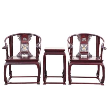 紅木家具血檀景泰藍皇宮椅三件套中式官帽椅仿古實木太師椅圈椅子
