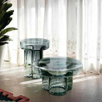 北歐摩登設計師玻璃茶幾客廳透明沙發邊幾極簡創意花瓣輕奢邊角幾