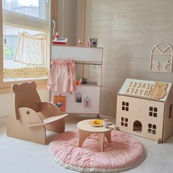 ins北歐風兒童房裝飾多層夾板小熊椅子寶寶餐椅學習板凳換鞋凳