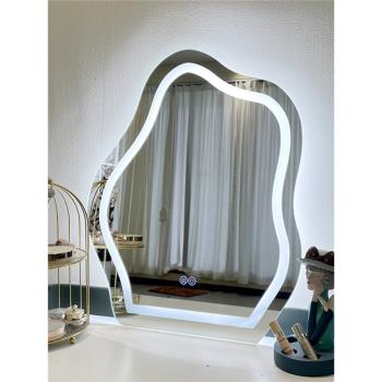 現代簡約化妝鏡網紅ins風梳妝臺鏡子LED燈浴室鏡衛生間掛墻式鏡子