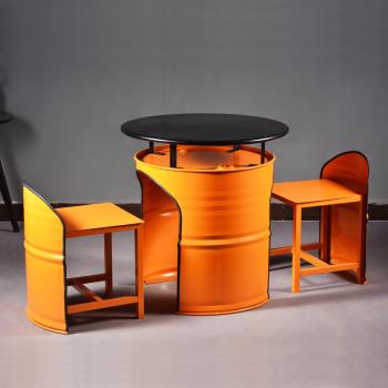 工業風油桶沙發創意酒吧卡座奶茶店辦公室休閑區鐵藝茶幾桌椅組合
