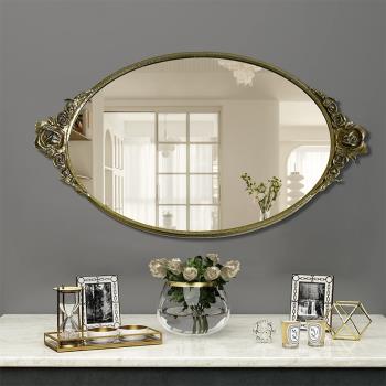復古妝臺化妝鏡雕花美式梳妝鏡壁掛裝飾鏡法式衛生間浴室鏡子掛墻
