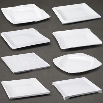 凱柏雅密胺淺盤子平盤商用白色塑料仿瓷酒店四方形碟子快餐炒菜盤